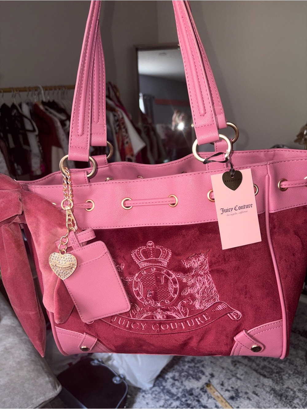Juicy couture pink velour crest tote y2k